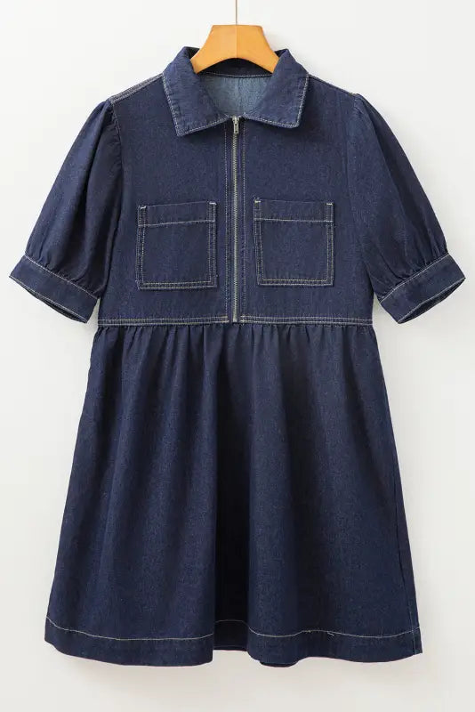 Mini denim dress - short puff sleeve by fashionfitz