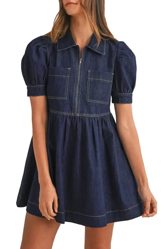 Mini denim dress - short puff sleeve by fashionfitz