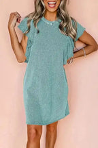 Mini Dress - Textured Flutter Sleeve - Fashionfitz