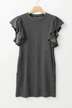 Mini Dress - Textured Flutter Sleeve - Fashionfitz
