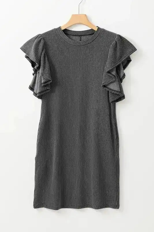 Mini Dress - Textured Flutter Sleeve - Fashionfitz