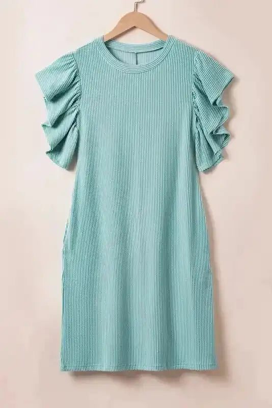 Mini Dress - Textured Flutter Sleeve - Fashionfitz