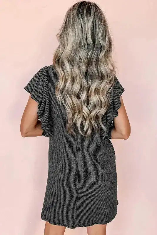 Mini Dress - Textured Flutter Sleeve - Fashionfitz