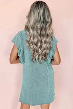 Mini Dress - Textured Flutter Sleeve - Fashionfitz