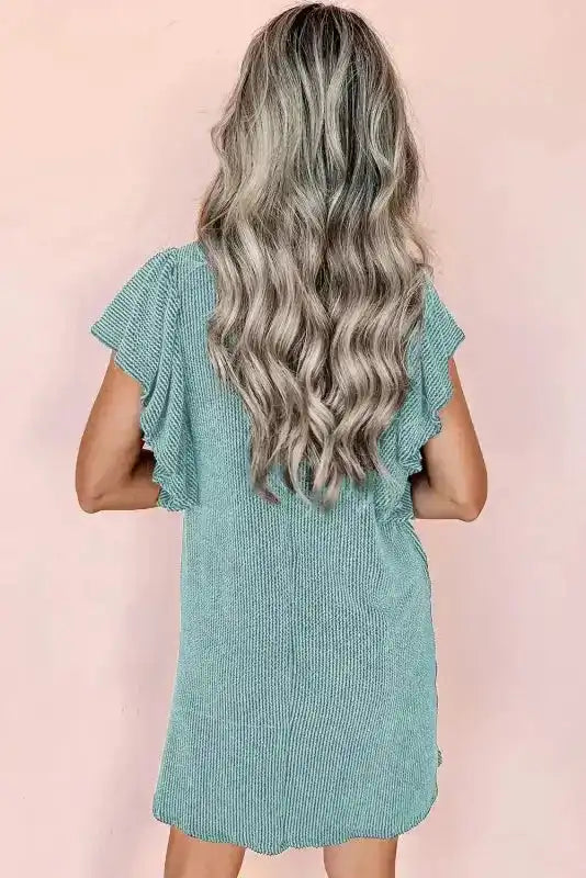 Mini Dress - Textured Flutter Sleeve - Fashionfitz