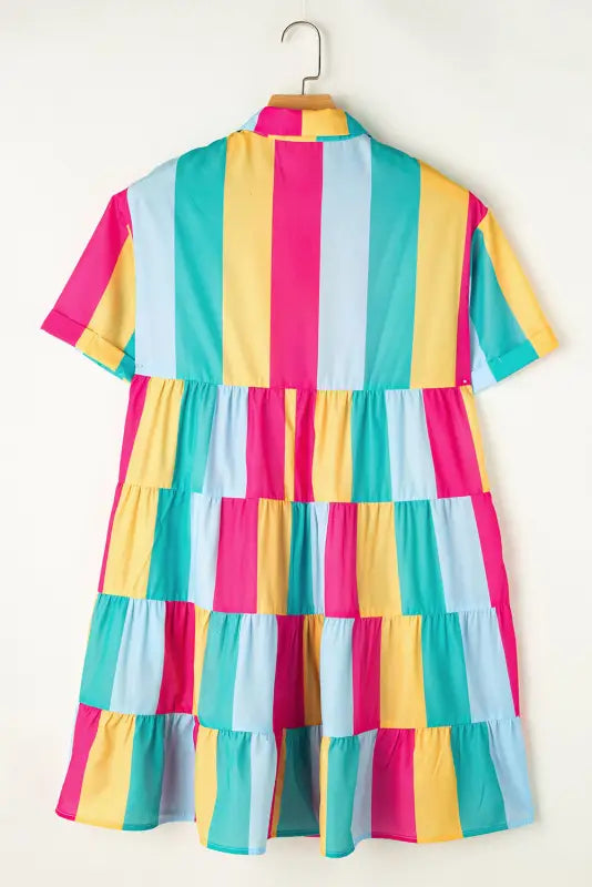 Mini shirt dress - rose stripe short sleeve - dresses