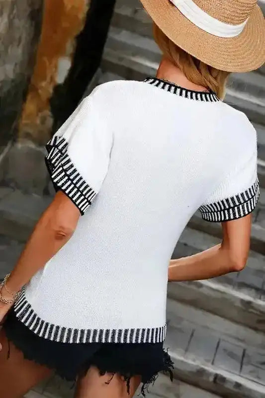Mint Green Contrast Trim Knitted Top - Fashionfitz