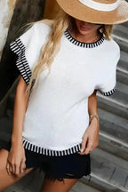 Mint Green Contrast Trim Knitted Top - Fashionfitz