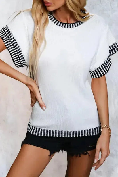 Mint Green Contrast Trim Knitted Top - Fashionfitz