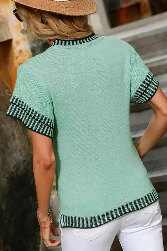 Mint Green Contrast Trim Knitted Top - Fashionfitz