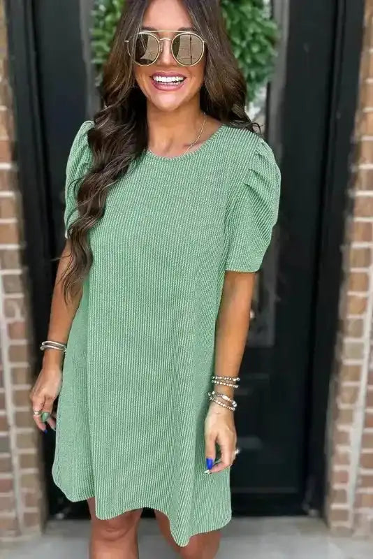 Corded Knit Mini Dress - Mint Green Perfection - Fashionfitz