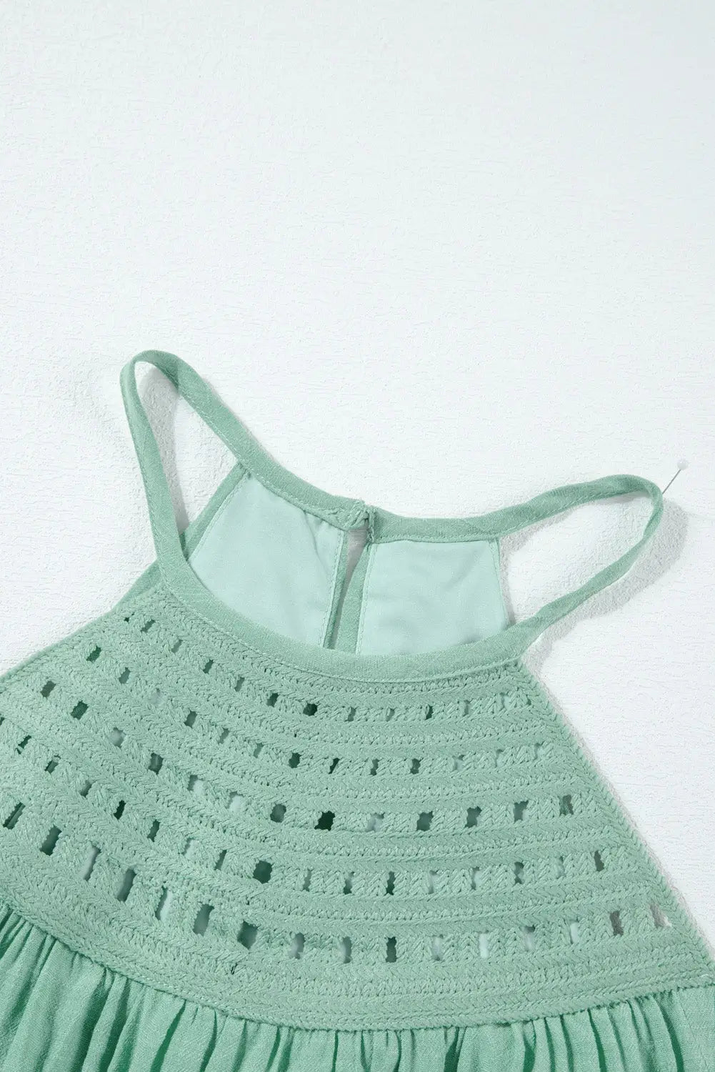 Mist green crochet splicing halter flowy tank top - tops/tank tops