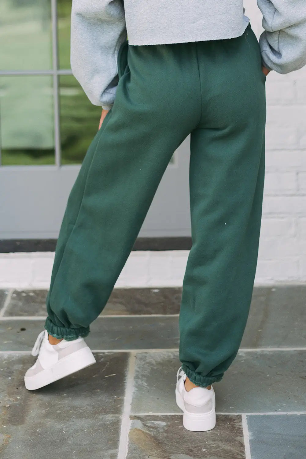 Mist green drawstring waist casual jogger pants - bottoms