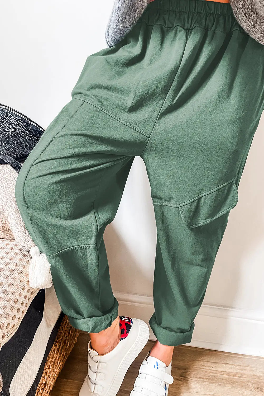 Mist green elastic waist cargo pants - 10 /