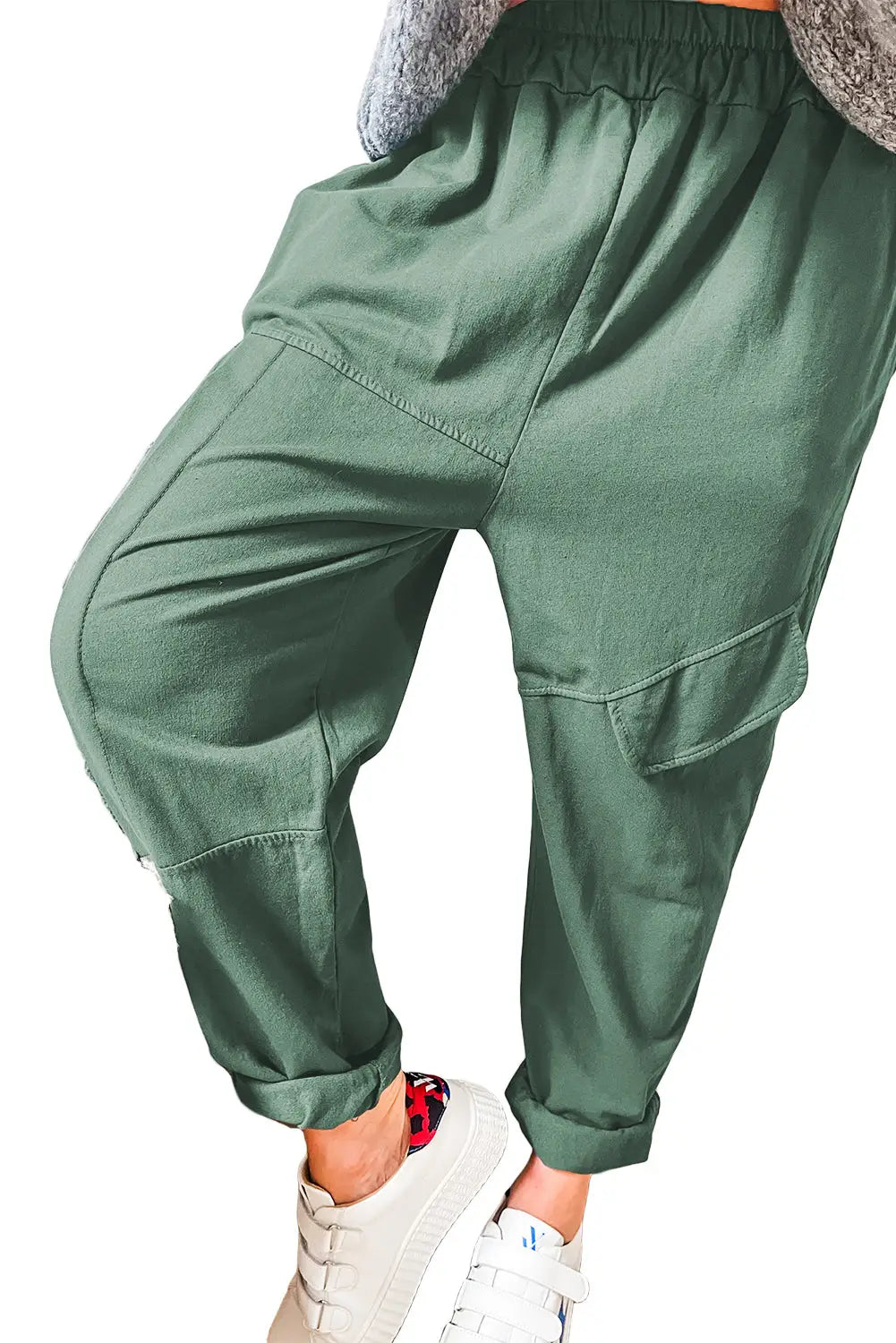 Mist green elastic waist cargo pants - bottoms