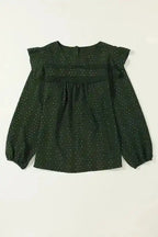 Mist Green Plus Lace Swiss Dot Ruffle Long Sleeve Top - Fashionfitz