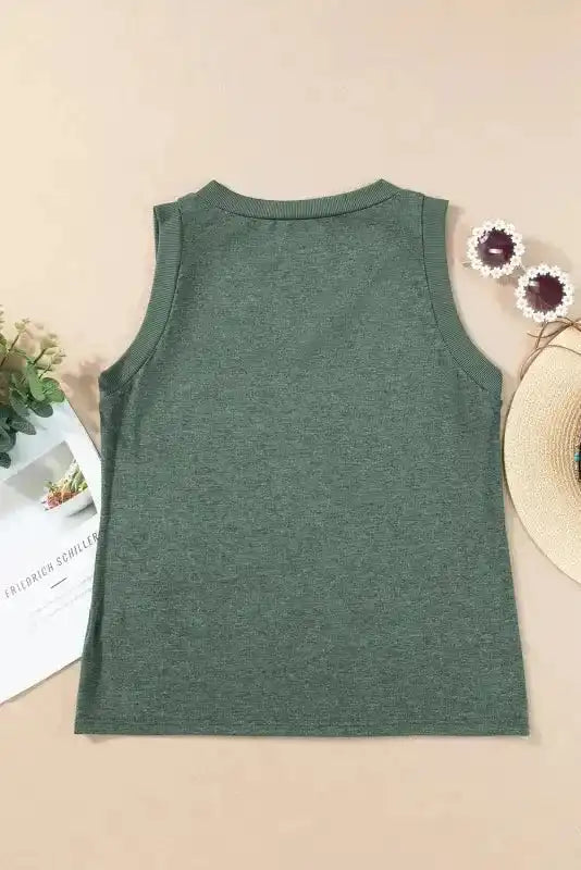 Mist Green Ribbed V-Neck Tank Top - Fashionfitz
