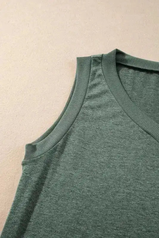 Mist Green Ribbed V-Neck Tank Top - Fashionfitz