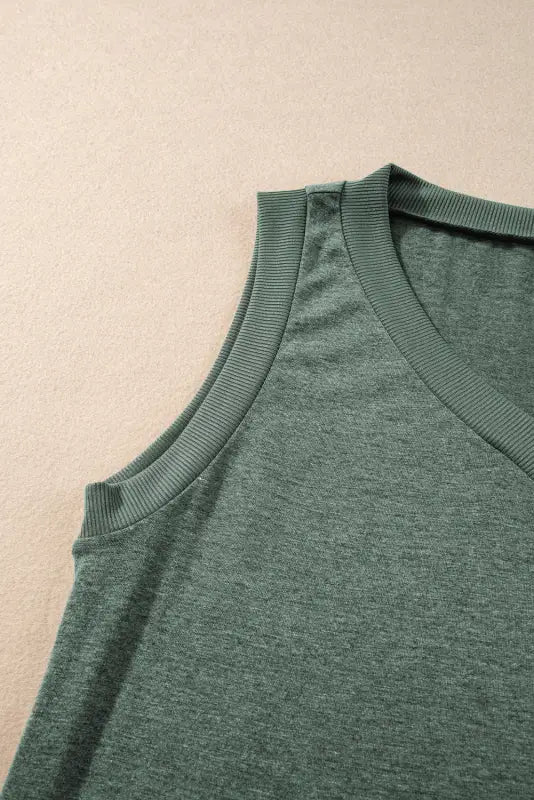 Mist green ribbed v neck tank - tops