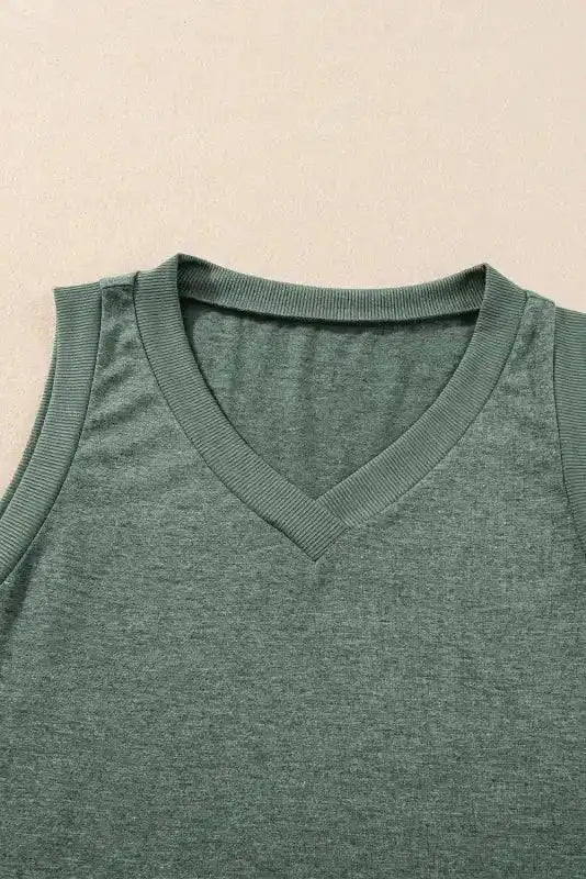 Mist Green Ribbed V-Neck Tank Top - Fashionfitz