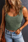 Mist green u neck knit tank top - tops