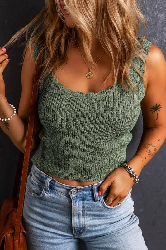 Mist green u neck knit tank top - s / 100% polyester - tops