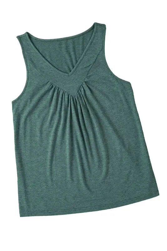 Mist green v neck ruched tank top - tops