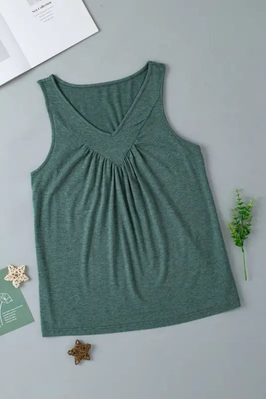 Mist green v neck ruched tank top - tops