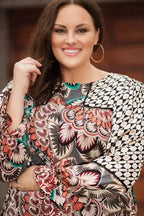 Mixed Floral Geometric Print Ruffled Long Sleeve Blouse - Fashionfitz