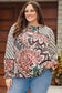 Black mixed floral geometric print ruffled long sleeve blouse - tops