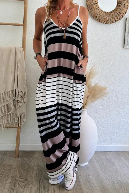 Mixed stripes spaghetti straps maxi dress - dresses/maxi dresses