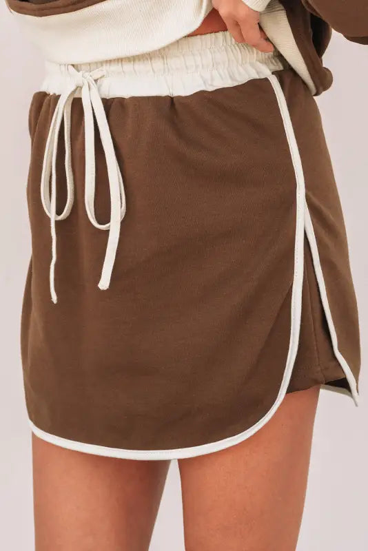 Mocha contrast pullover and skort set | fashionfitz