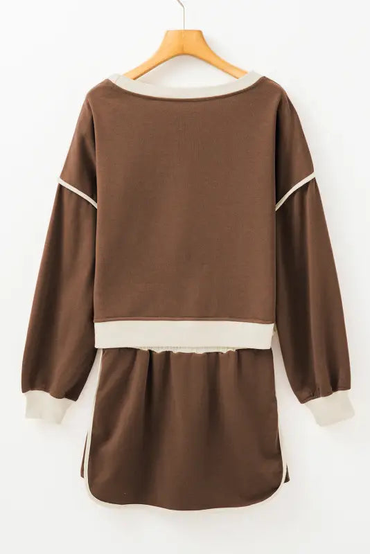 Mocha contrast pullover and skort set | fashionfitz