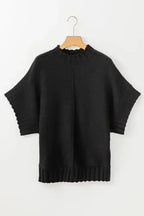 Mock Neck Batwing Short Sleeve Knit Sweater - Fashionfitz
