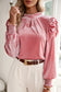 Mock neck puff sleeve velvet blouse - peach blossom / s / 95% polyester + 5% elastane - blouses