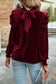 Mock neck puff sleeve velvet blouse - blouses