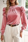 Mock neck puff sleeve velvet blouse - blouses