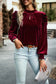 Mock neck puff sleeve velvet blouse - red / s / 95% polyester + 5% elastane - blouses