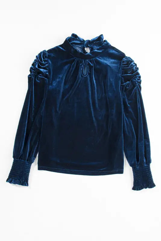 Elegant mock velvet blouse | chic puff sleeves