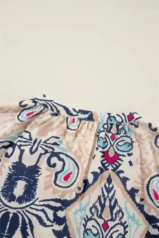 White Loose Fit Notch Neck Boho Holiday Blouse Women UK styled as a relaxed vacation casual outfit — Fashionfitz