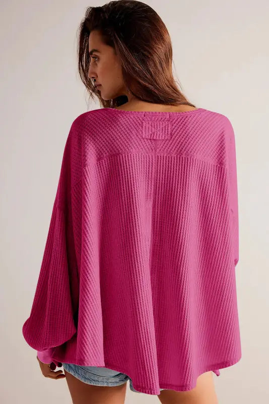 Bright pink waffle knit blouse | chic & comfy modern slouch