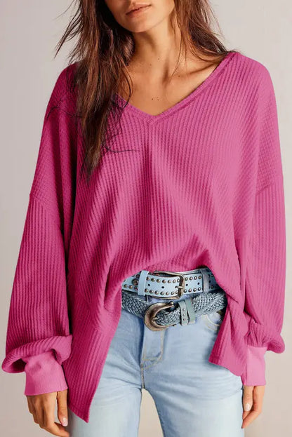 Bright pink waffle knit blouse | chic & comfy modern slouch