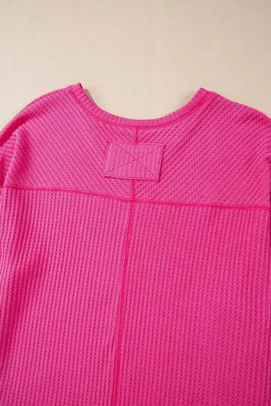 Bright pink waffle knit blouse | chic & comfy modern slouch