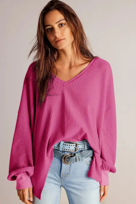 Bright pink waffle knit blouse | chic & comfy modern slouch