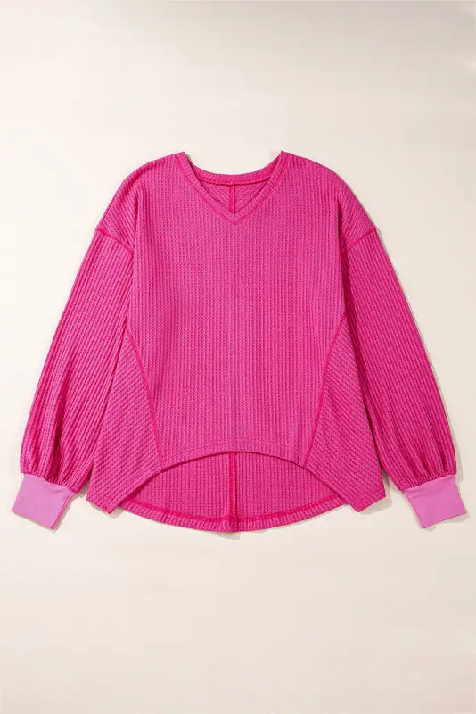 Bright pink waffle knit blouse | chic & comfy modern slouch