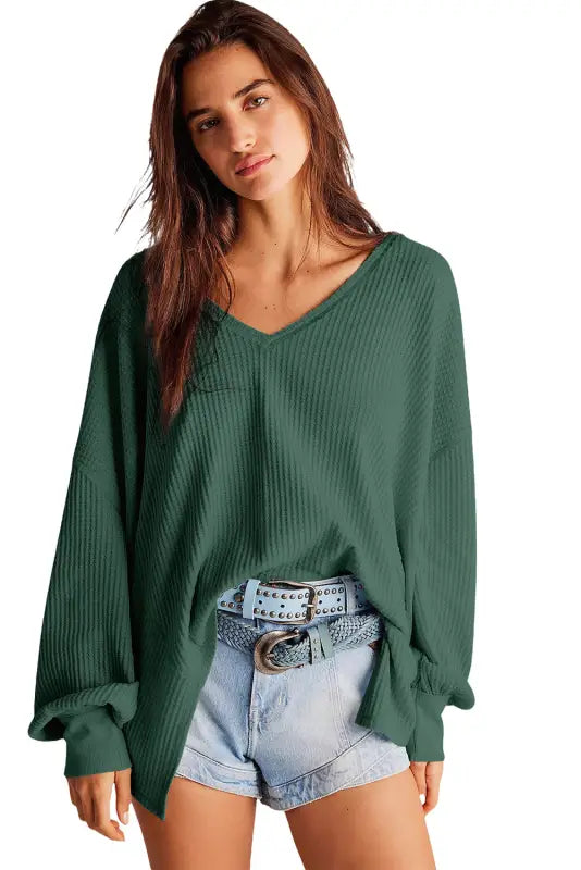 Shop the latest slouch waffle knit blouse | chic & cozy