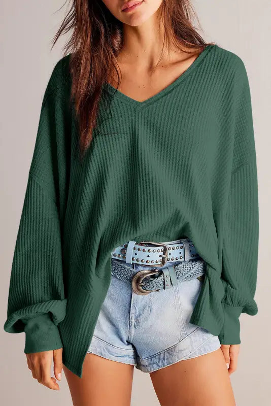 Shop the latest slouch waffle knit blouse | chic & cozy