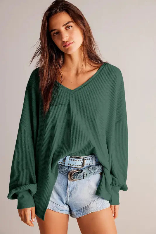 Shop the latest slouch waffle knit blouse | chic & cozy