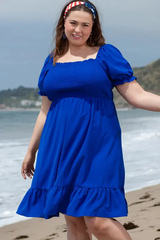 Molly shirred mini dress - blue - plus size/plus size dresses/plus dresses