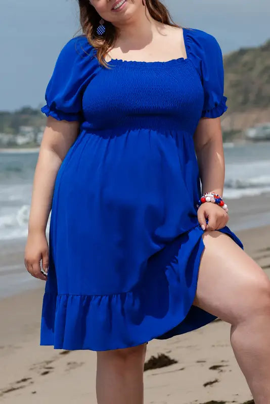 Molly shirred mini dress - blue - plus size/plus size dresses/plus dresses